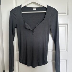 Wilfred Charcoal Ribbed Button Front Long Sleeve Blouse